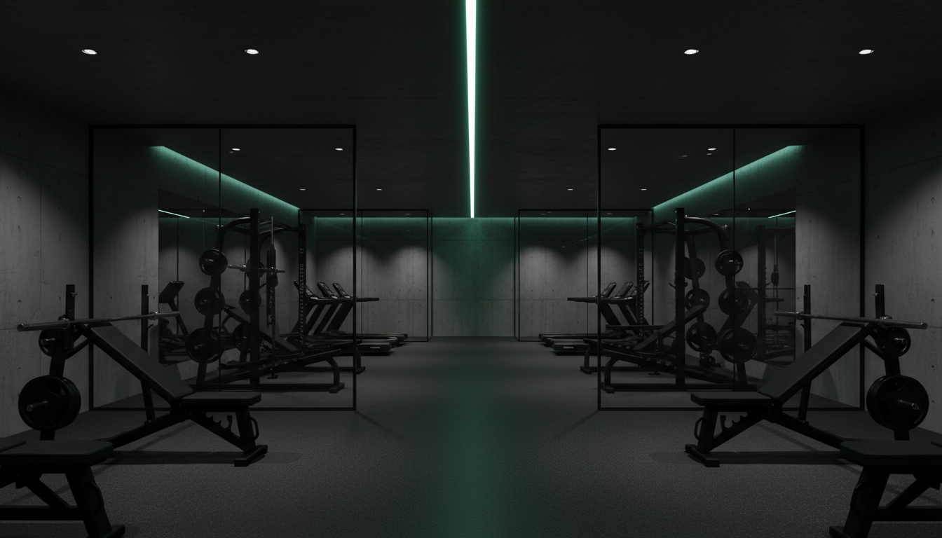 Premium modern gym interior with dramatic lighting
